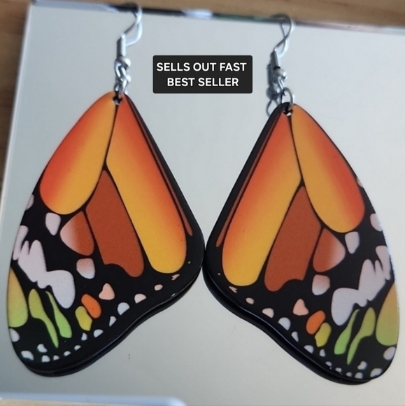 Monarch Butterfly Acrylic Earrings - Picture 1 of 4
